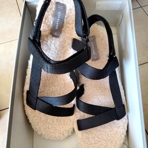 New Everlane Renew Sport Comfort Sandals Sherpa Lined Black Size 11 New In Box
